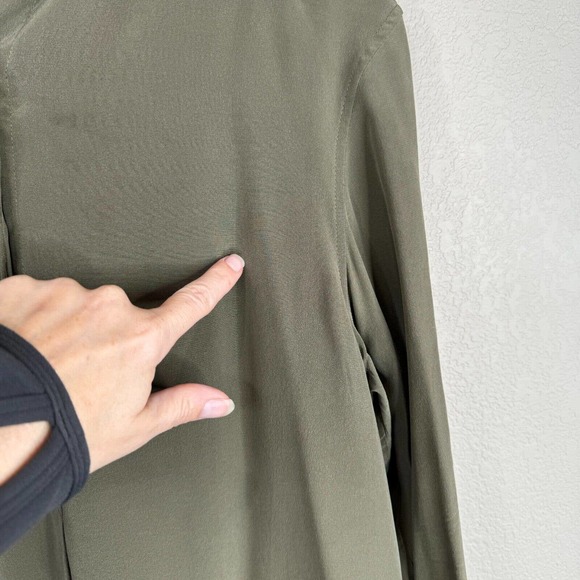 AllSaints Alex Shirt Dress Size US 4 Olive Green Long Sleeve Button Front Silk - Picture 5 of 15